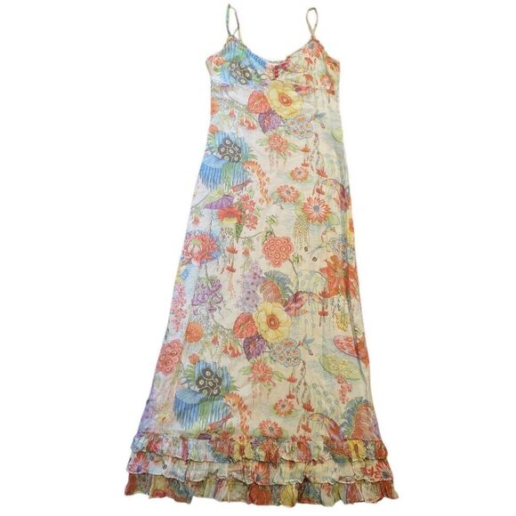 Anthropologie Deletta Dress Women's 2 Multicolor Floral Bird of Paradise Maxi - Picture 2 of 7